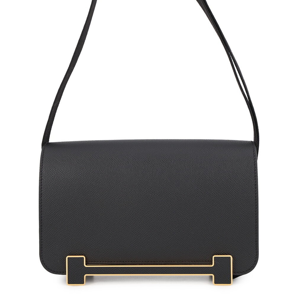 Hermes Shoulder Bag Geta Black Epsom Leather G Stamp HERMES Handbag